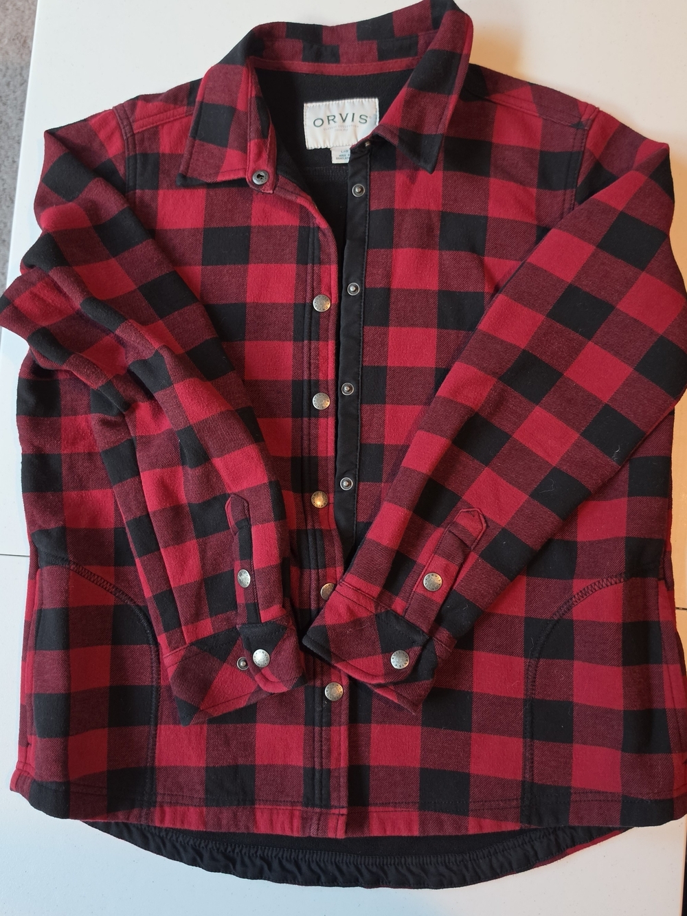 Orvis Red and Black Buffalo Plaid Button-Front Shirt Jacket